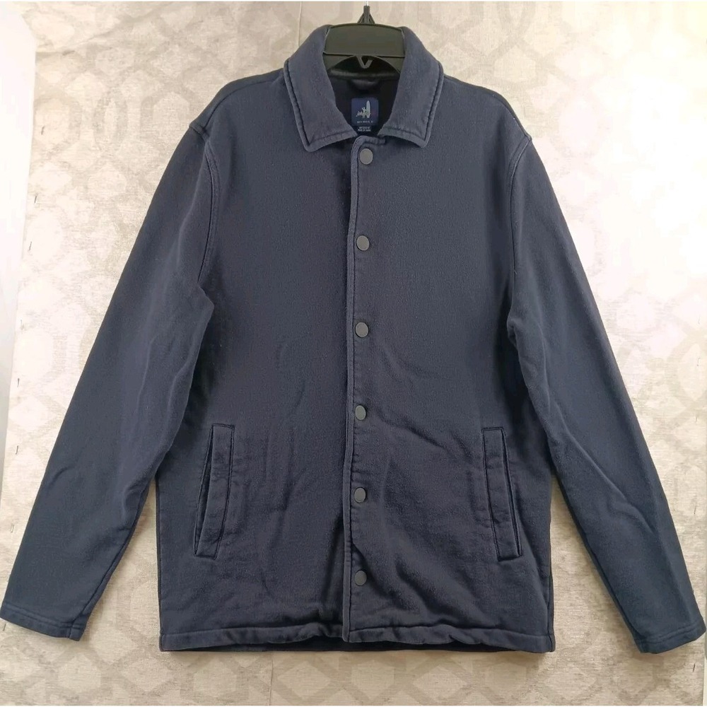 Johnnie-O Men Medium Navy Blue Snap Front Fleece Lined Shirt Jacket Cotton Blend